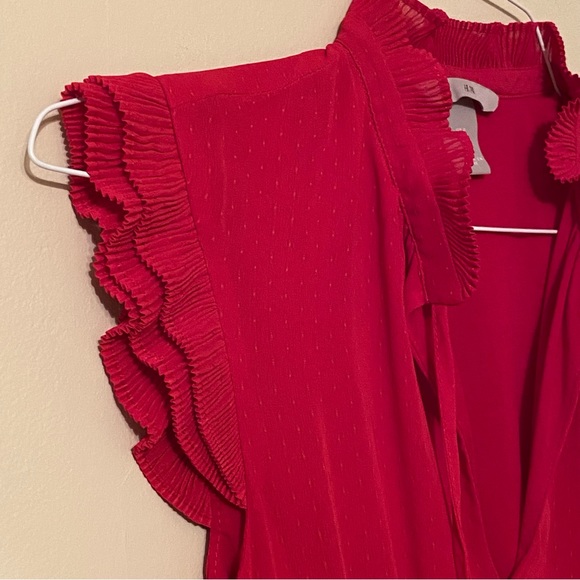 H&M red dress mini length cap sleeves elastic waist flowing material size 0 - Picture 5 of 15